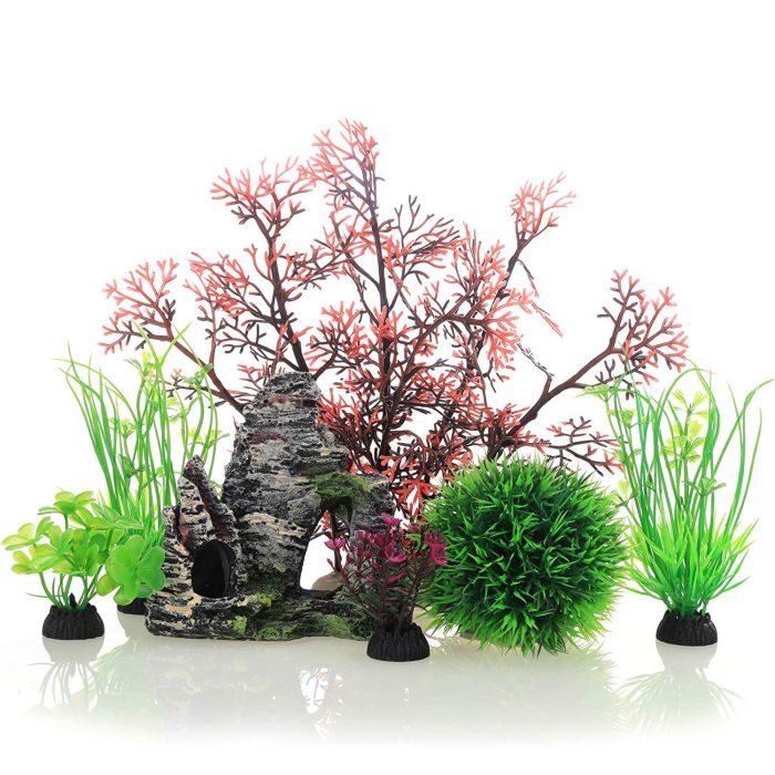 Betta Fish Plants and Cave Rock Decorations